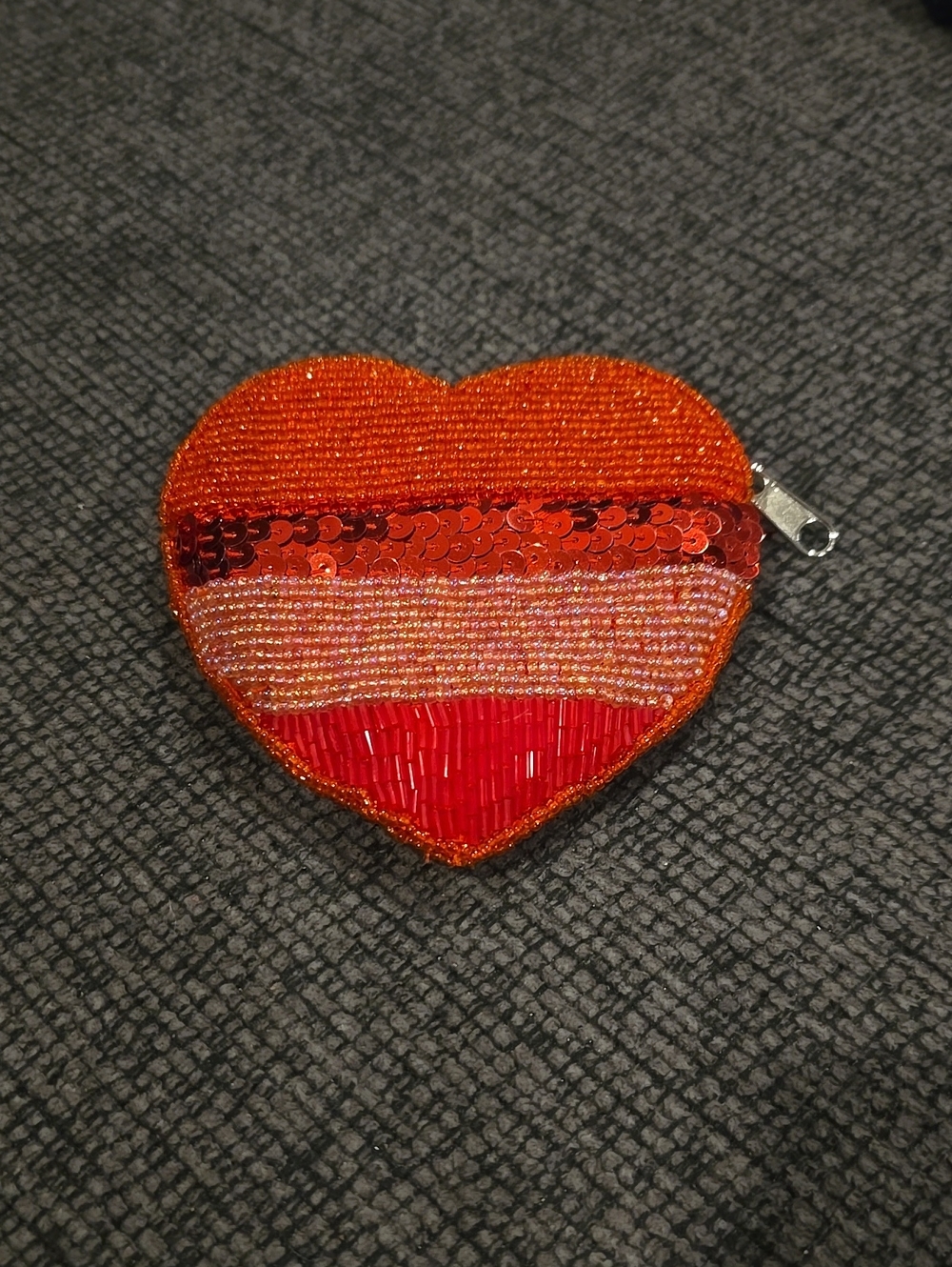 Beaded / Sequin Heart Coin Purse in Red